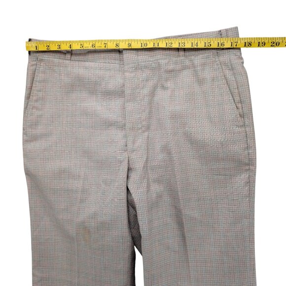 Vtg Jaymar Pants Mens Beige Light Blue Check Flat Front Slacks Size 34x32 - Picture 7 of 11